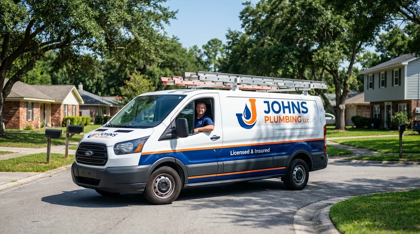 Johns Plumbing LLC service van in Ballston Spa, NY