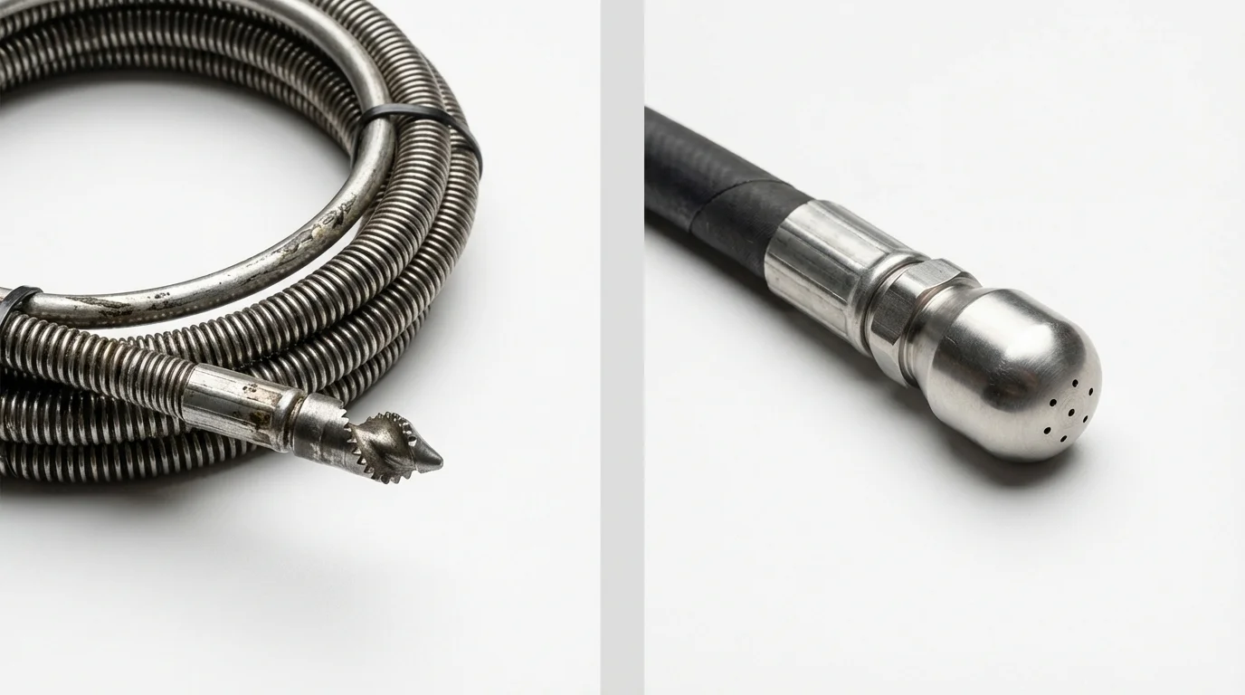 Drain snake cable and hydro jetting nozzle used for drain cleaning in Ballston Spa, NY