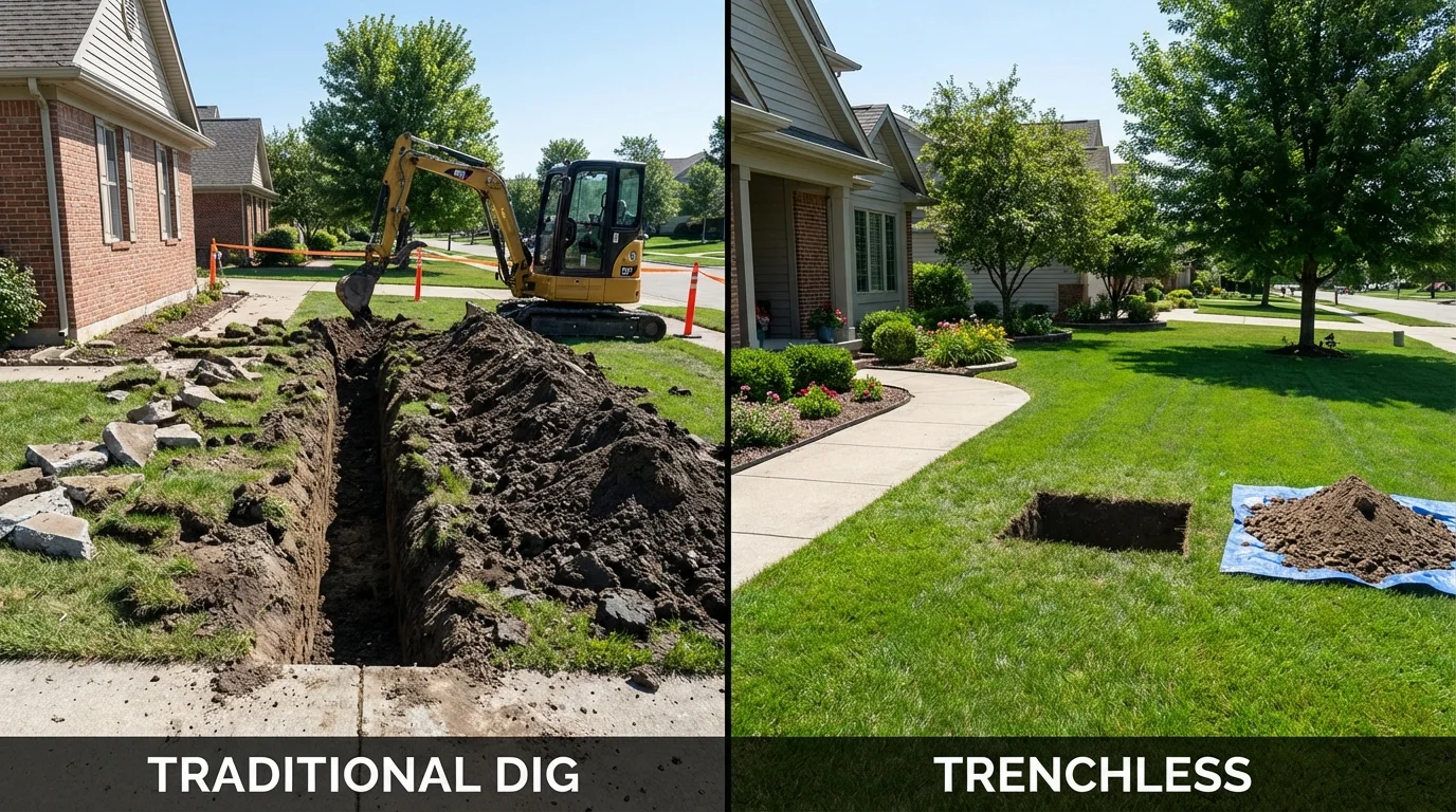 Trenchless sewer repair with minimal yard damage versus traditional excavation in Ballston Spa, NY